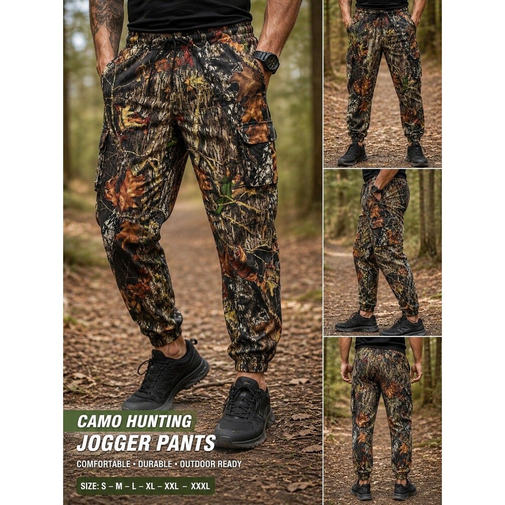 Rocky Camo Hunting Pants Elastic Waist Outdoor Jogger Pants Woodland Camouflage